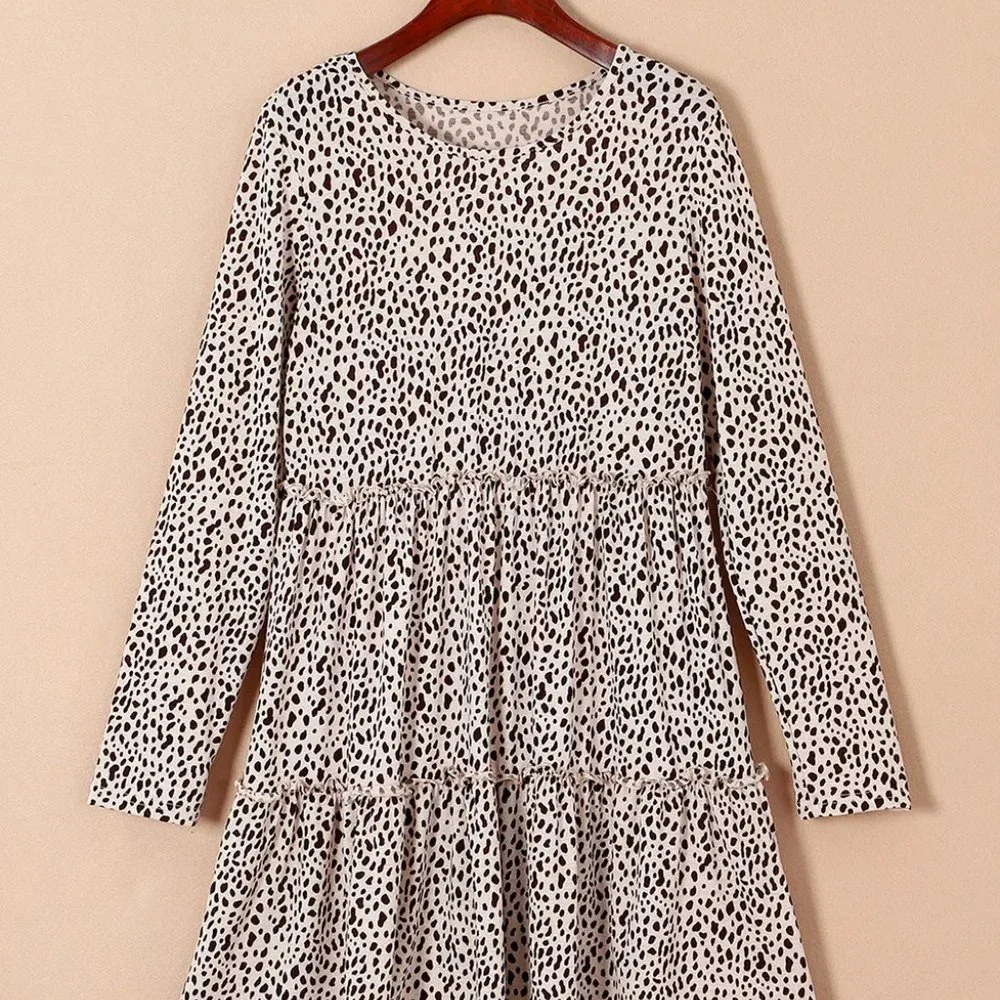 Leopard Animal Print Tiered Long Sleeve Dress - Picture 5 of 12